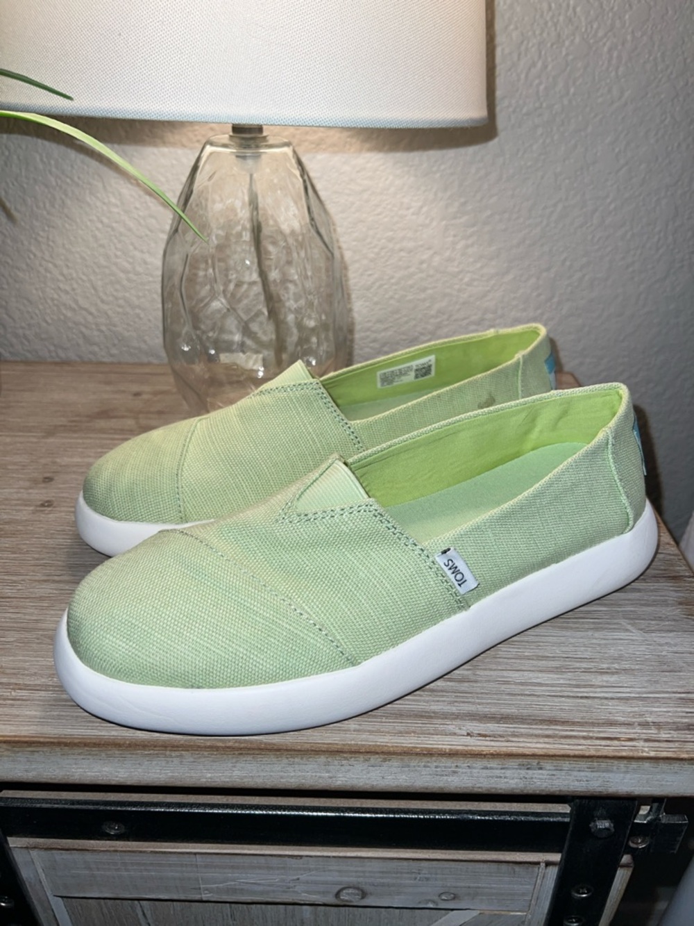 Toms Light Green Slip-On Canvas Flats with White Sole